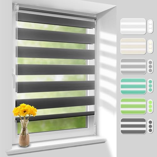 Homland Doppelrollo Klemmfix ohne Bohren B45 x H120 cm(Stoffbreite 40cm) Anthrazit, Duo Rollo, Rollo Klemmrollos lichtdurchlässig & verdunkelnd, Verstellbar Fensterrollo Sonnenschutz