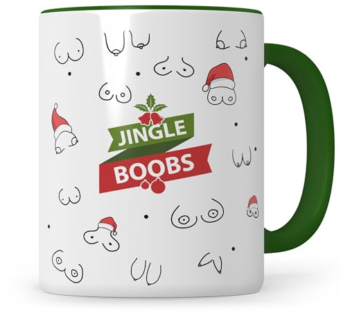 Sweetify Jingle Boobs Tasse Titten Brüste Muster Weihnachten Wichtel Geschenke Busen mit Weihnachtsmütze Wichteltasse Kaffeetasse Weihnachtstasse Bürotasse