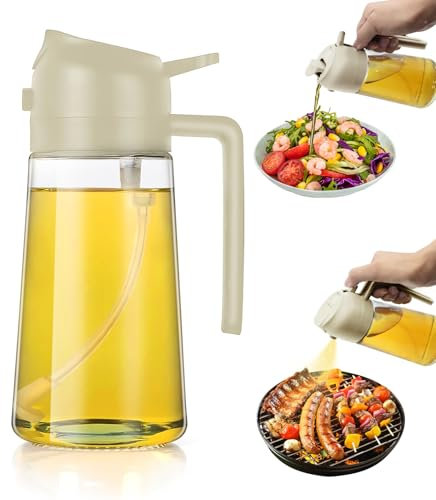 Dictien Spray Huile Cuisine 470ml – Vaporisateur Huile Air Fryer 2-en-1, Spray Huile d'olive pour Cuisson, Salades, Vinaigre et Accessoire Cuisine (Beige)
