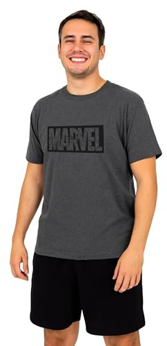 Marvel - Pijama para hombre - Conjunto de pijama para hombre, manga corta, parte superior con pantalones cortos, color gris/negro, Gris y negro., XL