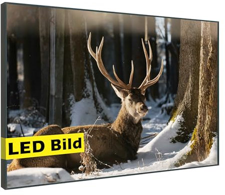 Leuchtbild I Hirsch im Wald I LED Wandbild Natur Tier I Leuchtende Leinwand mit Rahmen - Made in Germany (Hirsch im Wald, 50x50 cm, Rahmen: Holz Flora)