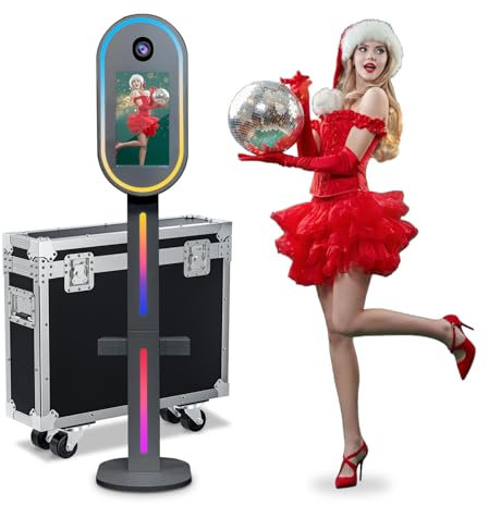 Tragbare Kamera Spiegel Photo Booth 15,6 Touchscreen Zoll mit RGB-Licht, DSLR Photobooth Maschine Selfie tragbare mit Flight Case für Hochzeit Party Events (Black, 15.6 Photo Booth)