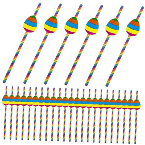 Healeved 40pcs Easter Egg Straws Paper Drinking Straws Party Supplies for Birthday Party Neon Scenario