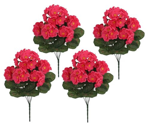 AQCQDQ 4 Bündel Künstliche Blumen Wie Echt, 36 cm Künstliche Geranien Seidenblumen im Freien und Innen, Faux Geranie Blumen für Hochzeit Home Balkon Garten Fenster Box Tischdekoration (Rose)