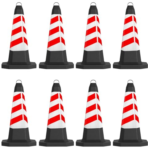 Juebueix 8 Traffic Cone with Reflective Strips, Wind Resistant, Parking Warning Cone, Stacked Road Construction Activity Safety Signs Red 70cm