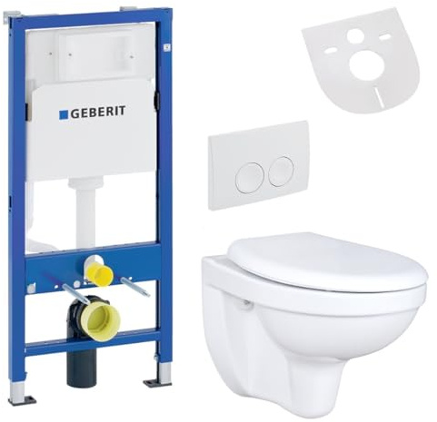 Belvit Wand WC Set Weiß mit Softclose WC Sitz und Geberit UP100 Vorwandelement aus Keramik