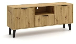 CDF TV Schrank Fernsehtisch Lowboard Holz modern geriffelte Fronten Wohnzimmer Stauraum skandinavisch Eiche Artisan Möbel Design Stil Scandi 2D1S