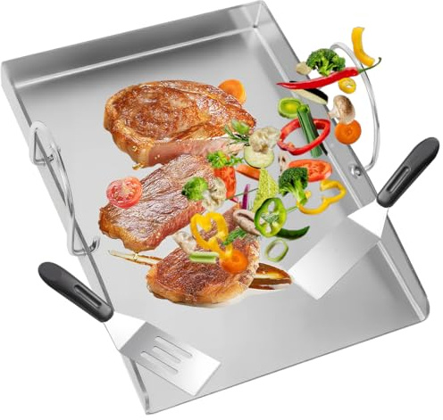 Grillplatta set 45 x 30 cm med handtag grillplatta för gasgrill och kolgrill