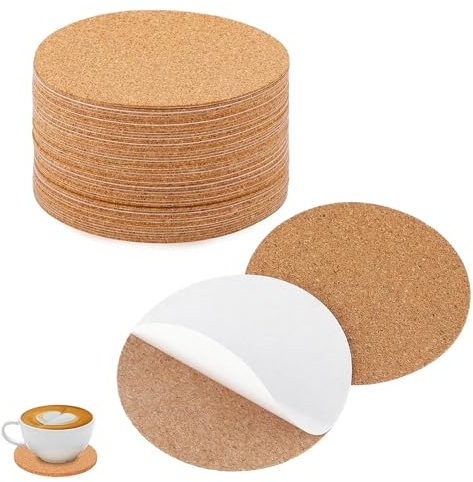 50 sottobicchieri in legno naturale in sughero, 8 cm, autoadesivi, per progetti fai da te, tazze da caffè e decorazioni per la casa, riutilizzabili, antiscivolo