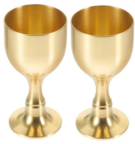 CIYODO Copas de Latón Pie Dorado, 2 Piezas para Ceremonia y Uso Religioso