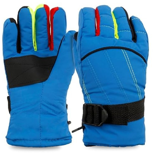 zavehony Ski Gloves, Kids Thermal Gloves, Skiing Accessories, Blue 1 Pair, Children 8-14 Years, Windproof, For Snowboarding, Sledding, Sledding, Cycling, Riding, Skating, Biking, Running