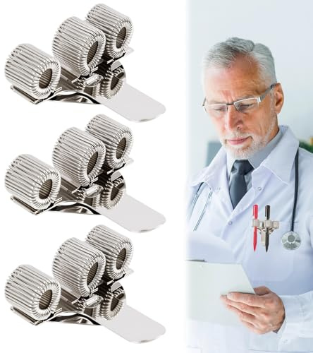 Anrbb Triple Trou en Métal Pen Holder avec Clip de Poche, 3 Pièces Porte-Stylo en Acier Inoxydable, Porte Stylo Infirmiere, Clip de Poche Résistant, Pour Uniforme, Bloc-Notes, Stylo et Crayon
