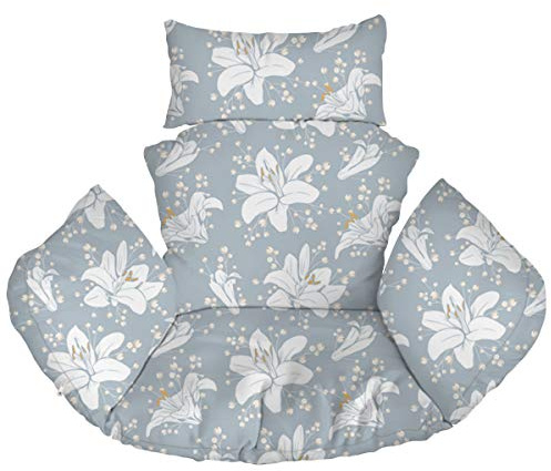 Ferocity Hängesessel Kissen XXL, Polster, Auflage für Polyrattan/Rattan Hängeschaukel, Hängekorb, Schaukel Korb, Rückenkissen Blaue Blumen Lilien [114]