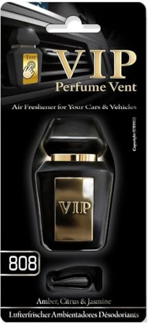 Ambientador de Coche CARIBI VIP, Fragancia Premium Woody Aquatic, Negro y Dorado, Diseño Elegante para Rejilla, Inspirado en Alta Perfumería (808)