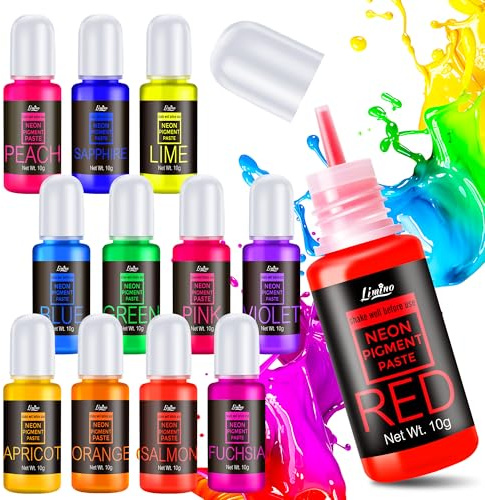 Neon Pigmentpaste - 12 Farben Konzentrierte Harz-Farbpigmente für Epoxidharz, Nagelkunst, Kerzen, Slime und Badebomben, Neon-Harztiefe für Schmuck, Tumblers, Untersetzer und Halloween Bastelarbeiten