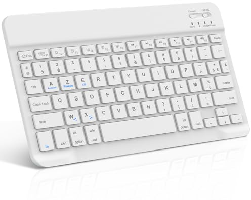 FOGARI Clavier Tablette Bluetooth 10 Pouces - AZERTY Français Clavier Léger Fin Keyboard pour iPad Samsung Redmi/XiaomiPad HuaweiPad HonorPad pour Lenovo Fire HD, pour Android/iOS/Fire OS, Blanc