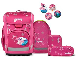ergobag Schulranzen-Set cubo Light Set SternzauBär - Pink | extra leichter ergonomischer Schulranzen mit nur 780 g im 6-teiligen Set aus der Vorgänger-Kollektion für die Schule