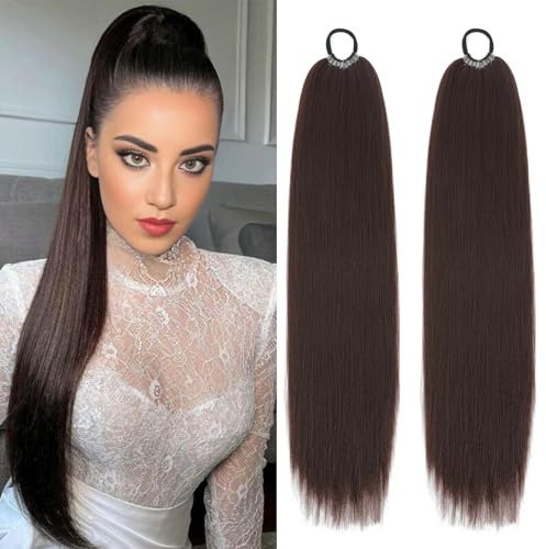 2 Pc Brown Braiding Ponytail Extension Braid With Hair Band Hairpiece 60cm Ponytail Extensions Zopf Glatter Pferdeschwanz Haarverlängerung Zopf Für Damen Mädchen Täglicher