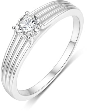 Epinki Echt Platin PT950 Pärchen Ringe, 4 Schichten Partnerringe mit Moissanit, Solitärring Platin, Gr.57 (18.1)