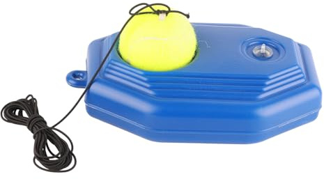 Qalvona Tennis Ball Trainer Set, Elastisches Gummiseil, Stabiler Kunststoffsockel, Blau, Einzeln - Perfektes Tennistraining, Leicht und Mobil, Für Garten und Park