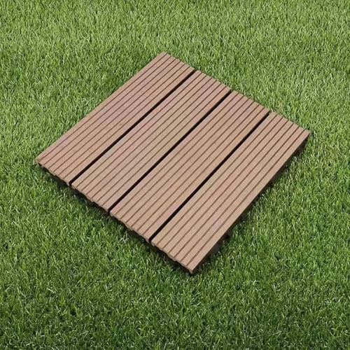 Terrassenplatten aus Verbundwerkstoff, 11 Stück mehrfarbige, quadratische, ineinandergreifende Holzdeckfliesen for Außenböden(A-coffee)