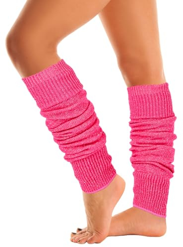 Mysocks benvärmare extra mjuk snygg tjusig vinter 80-talsfest dans neon långa benvärmare för kvinnor flickor damer, Neon rosa fläckig glitter, en storlek
