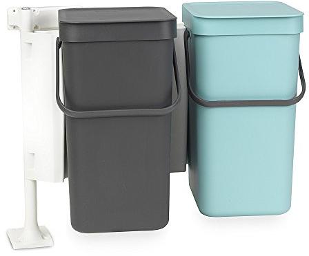 Brabantia 110023 Sort & Go Built-in Waste Bin, Plastic, Mint Green / Grey, 2x 16L, 2 Units