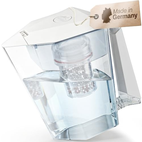 Vattenfilter MAUNAWAI® premium bio tillverkad i Tyskland inkl. 1 dricksvattenkanna + 1 filterpatron och filterdyna (för 3 månader) - vitt, dricksvattenfilter + filterkanna