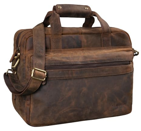 STILORD 'Adventure' Bolso de Piel para portátil de 14 Bolsa de Mensajero o Bandolera para Hombres y Mujeres Maletín para Profesor o Negocios de auténtico Cuero Color:Colorado - marrón