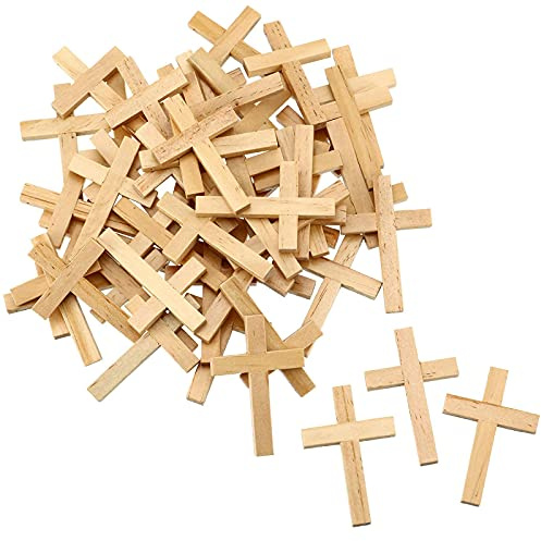 24 Stücke Natürliche Holz Kreuz Holzkreuz Anhänger Mini Kreuz Perlen für DIY Handwerk Schmuck Herstellung (Farbe 1)