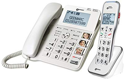 Geemarc Amplidect 595 Combi - Verstärktes schnurgebundenes Telefon und zusätzliches Mobilteil mit Anrufbeantworter und SOS-Funktion für Senioren - Mittlerer bis Schwerer Hörverlust - Version DE