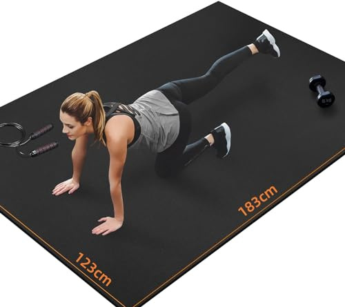 INNHOM Large Exercise Mat - Heavy Duty Rubber Flooring for Home Gym Workout, Floor Exercises, HIIT, Cardio, Equipment (6“ x 4 Black)