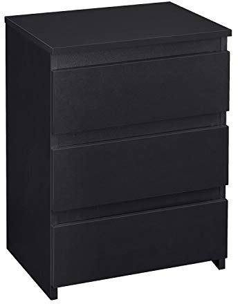 Yaheetech Nachttisch Holz Nachtschrank Boxspringbett Nachtkommode mit 3 Schubladen Schlafzimmer Wohnzimmer Beistelltisch 45 x 35 x 60,5 cm, Schwarz