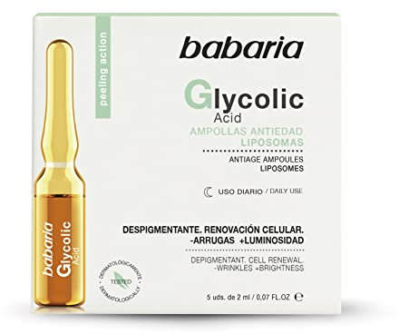Babaria - Ampollas Flash Efecto Lifting Inmediato de Acido Glicolico | Exfoliante Facial Antiedad | Peeling Quimico Facial Suave | Hidratante Facial y Antiedad | 5 Unidades De 2 Ml