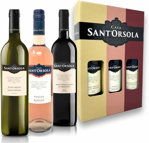 Casa Sant'Orsola - Vino in Confezione Regalo, Pinot Grigio D.O.C. delle Venezie, Puglia I.G.T. Rosato, Montepulciano d'Abruzzo D.O.C., Gusto Armonico, 3x750 ml