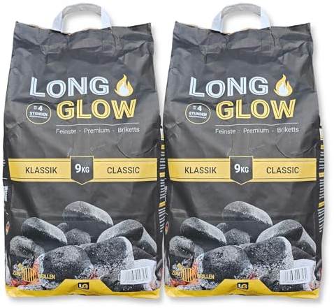 Energie Kienbacher 18kg (2x9kg) Long Glow Premium Grillbriketts - Kohle Manufaktur Brikett Holz Kohle Grill - Lange Brenn-& Glutdauer 4h - 100% Made in Germany