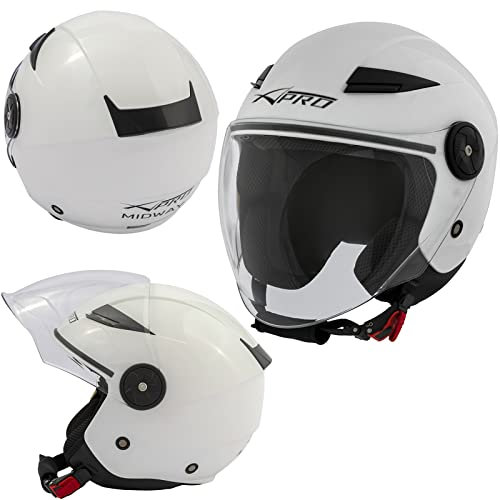 A-pro Jet Moto Casco City Visera Larga Scooter Certificado ECE 22 Blanco M