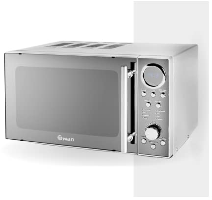 Swan SM3080LN with Glass Turntable, 10 Power Levels, Mirrored Door, 20L, 800W, Silver