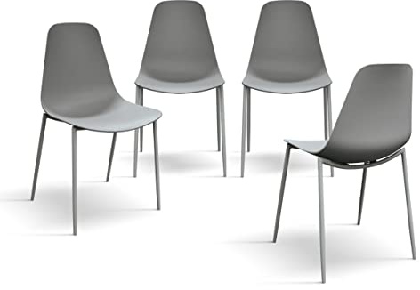 PAZZO DESIGN Sedia Alix, Set Da 4 Sedie, Grigio, In Polipropilene, Gambe Metallo, Cucina, Sala Da Pranzo, Per Ufficio - id_991