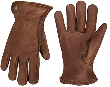 OLSON DEEPAK Retro Braun Leder Arbeitshandschuhe für Schnitt/Motorrad/Bauernhof, Rindsleder Arbeitshandschuhe mit verblasstem Effekt für Männer (Retro Braun, XL)