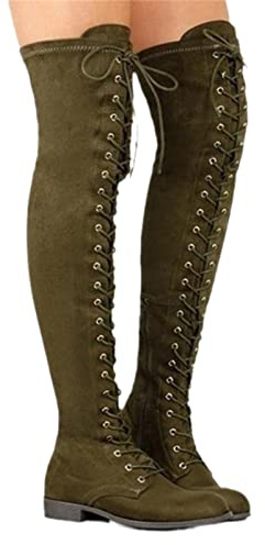 tinbarry Cuissardes pour femmes Bottes d'hiver gothiques noires noires Bottes hautes extensibles Bottes longues plates Chaussures plates à lacets vintage Bottes hautes Bottes d'hiver à tige longue