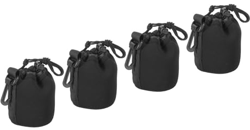 PATIKIL Camera Lens Bag, 4 Pcs 3 ID x 3.9 H Drawstring Lens Pouch with Thick Protective Neoprene, Lens Case for DSLR Camera Lens, Water Coffee Cups Black