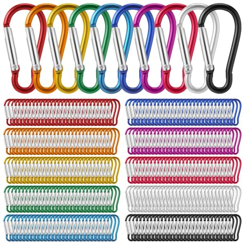 Yaocom 300 Pcs 2 Carabiner Bulk Small Carabiner Clip for Keys Spring Snap Hooks Aluminum Alloy Keychain Clip for Hanging Camping Backpacking Hiking Traveling Fishing Outdoor(Colorful)