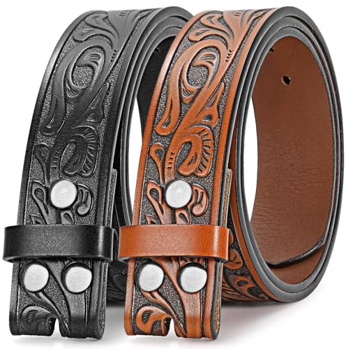 BELTROAD 2-pack västerländska läderbälte för män kvinnor cowboy cowgirl western bälte män för jeans presentbälte utan spänne utbytbart bälte, Plommonsvart + brun, Passend zur Taille：99cm -106cm