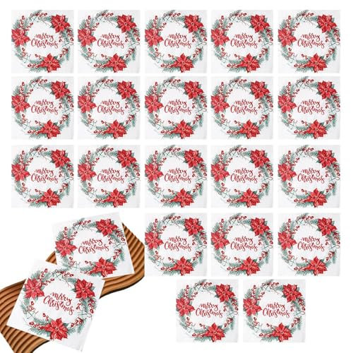 Tischservietten, Weihnachtspapier-Servietten – Papierservietten mit Weihnachtsmotiv – dekorierte Servietten aus Papier für Weihnachtsdekoration für Zuhause, Tischdekoration