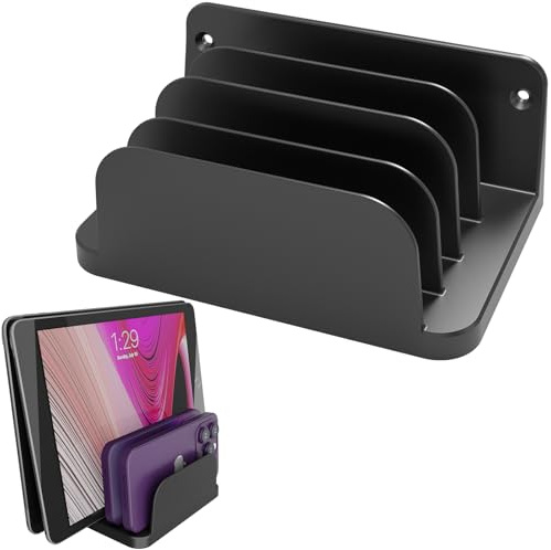 sciuU Universal väggfäste för 4 enheter – för surfplatta/smal laptop/mobiltelefon/eReader – hållare med halkfri stoppning – kompatibel med iPad iPhone Samsung Surface Huawei Xiaomi Lenovo