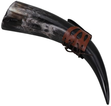 TOPPERFUN Wikinger Trinkhorn aus Horn und Leder mit Großer Kapazität im Vintage Stil Mittelalterliches Dekoratives und Funktionales Trinkgefäß Zufällige Farbe für Partys und Familienfeiern