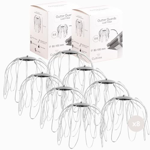 CULTIVEA® Set med 2 x 4 st takrännor av galvaniserat stål (Ø 80–100 mm) – 2 x 4 stycken – bladfilter, anti-kork, hållbart och lätt att installera