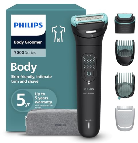 Philips Body Groomer BG7470/15 | Recorta y afeita el vello corporal | Mojado y seco | Cabeza flexible sigue el cuerpo | Resultados suaves y agradables al tacto | Peines 1-3 y 3-7 mm + peine de área