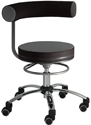 SANUS®-Gesundheitsstuhl | Rollhocker mit 360° Lehne, Fester Lehne, Sitzhöhe (46-54 cm), Stoffbezug grau/schwarz, Rollstopp-Rollen. Ergonomischer Bürostuhl, Erzieherstuhl